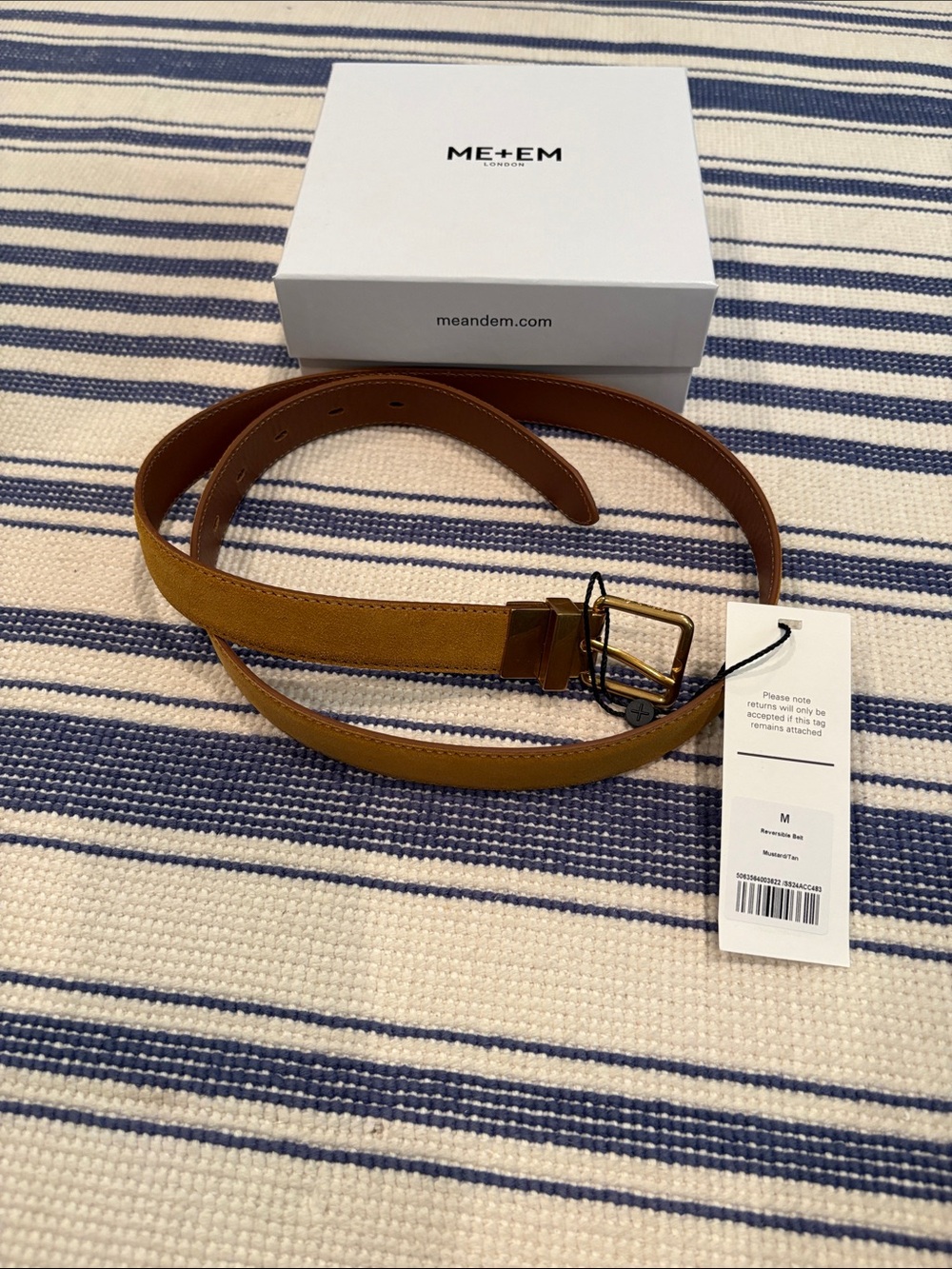 NWT ME+EM Suede Leather Reversible Belt in Mustard Tan Size M